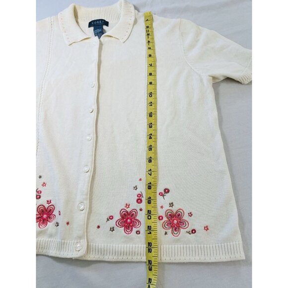 VTG Koret Short Sleeve Cardigan Button Up Pink Beige Embroidered Floral Sz LG - Picture 8 of 8